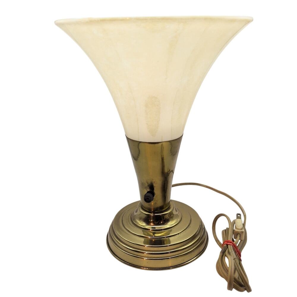 Vintage Art Deco Torchiere Flared Glass Shade Boudoir Table Lamp TV Light 11in